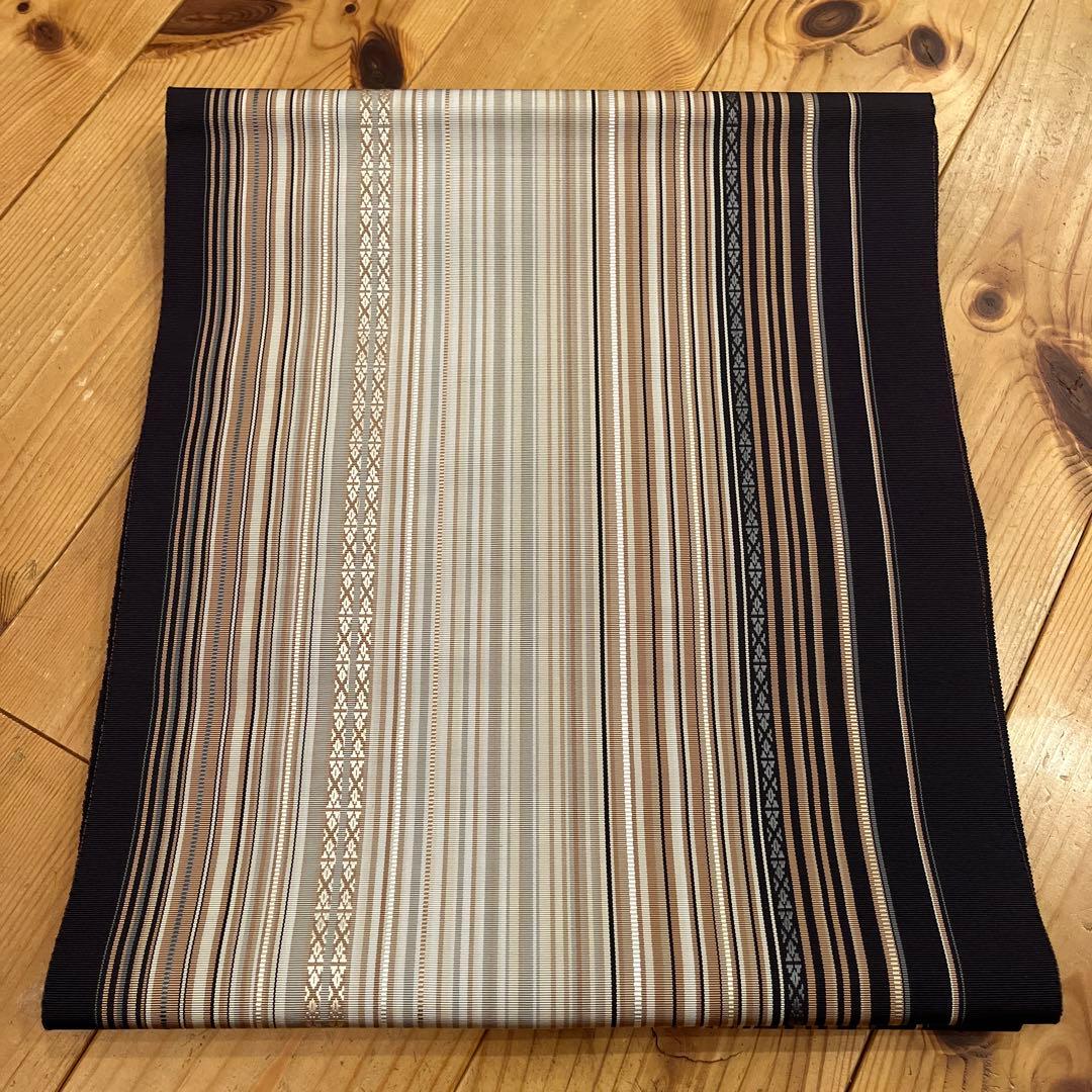 本場筑前博多織 名古屋帯 未使用品　シックな多色縞 モダン 洒落帯