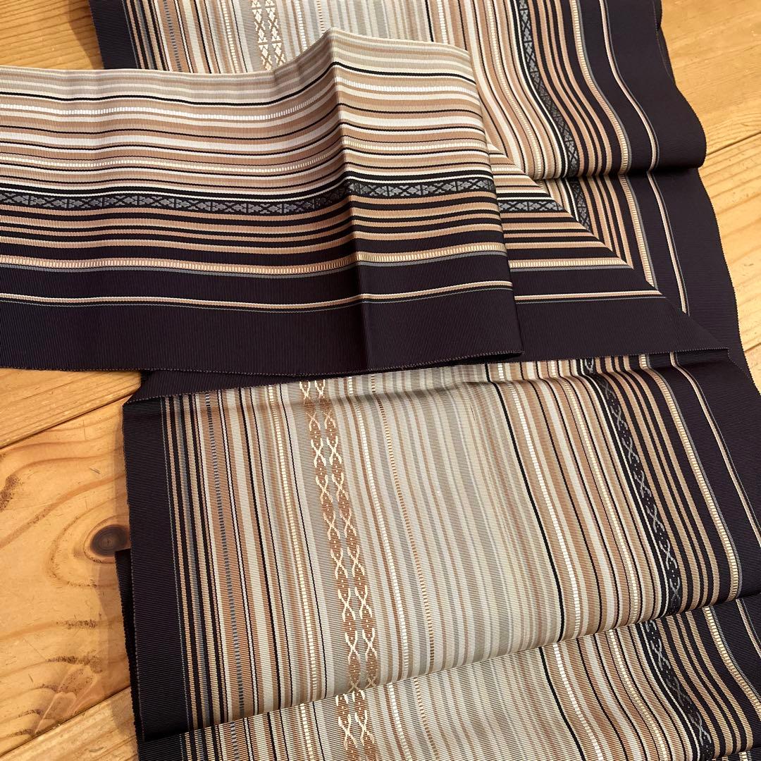 本場筑前博多織 名古屋帯 未使用品　シックな多色縞 モダン 洒落帯