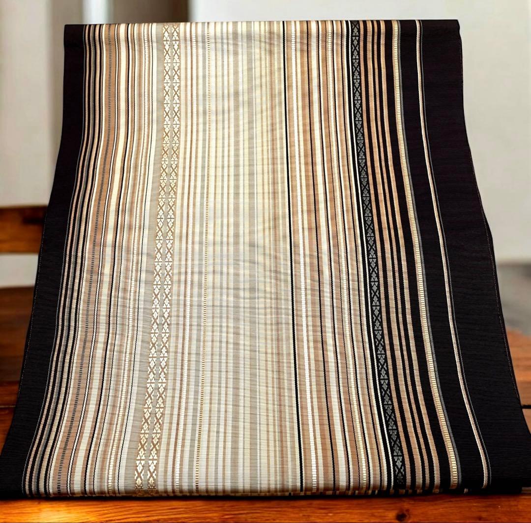 本場筑前博多織 名古屋帯 未使用品　シックな多色縞 モダン 洒落帯