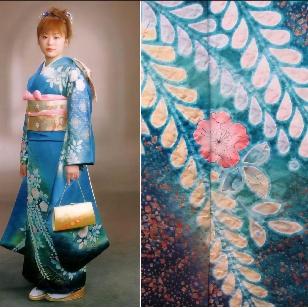 専用 長襦袢セット 正絹振袖 ブルーラメ入り金彩辻ヶ花 成人式 に最適