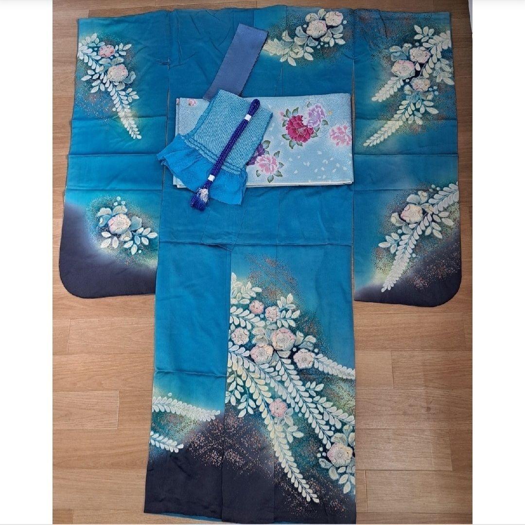 専用 長襦袢セット 正絹振袖 ブルーラメ入り金彩辻ヶ花 成人式 に最適