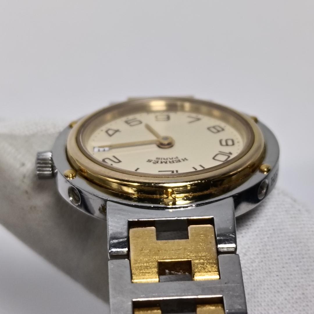 新品電池交換済 エルメス クリッパー 24mm アイボリーダイヤル レディース