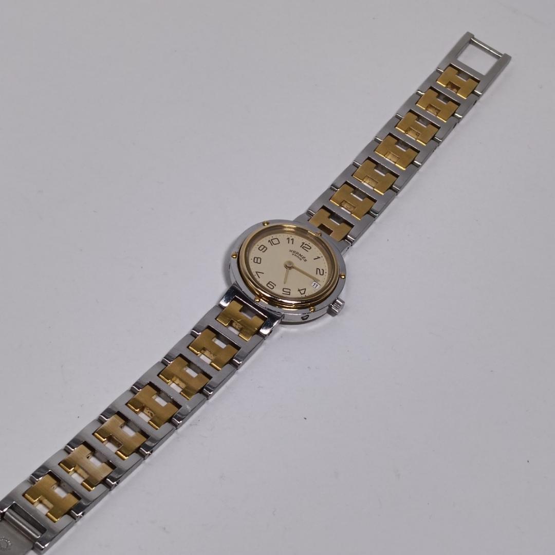 新品電池交換済 エルメス クリッパー 24mm アイボリーダイヤル レディース