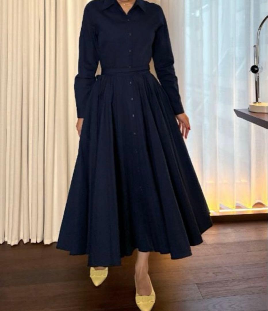 【JENNE 】ジェンヌオードリールックエアリーワンピース長袖ネイビーXL