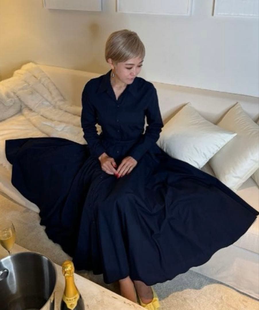 【JENNE 】ジェンヌオードリールックエアリーワンピース長袖ネイビーXL