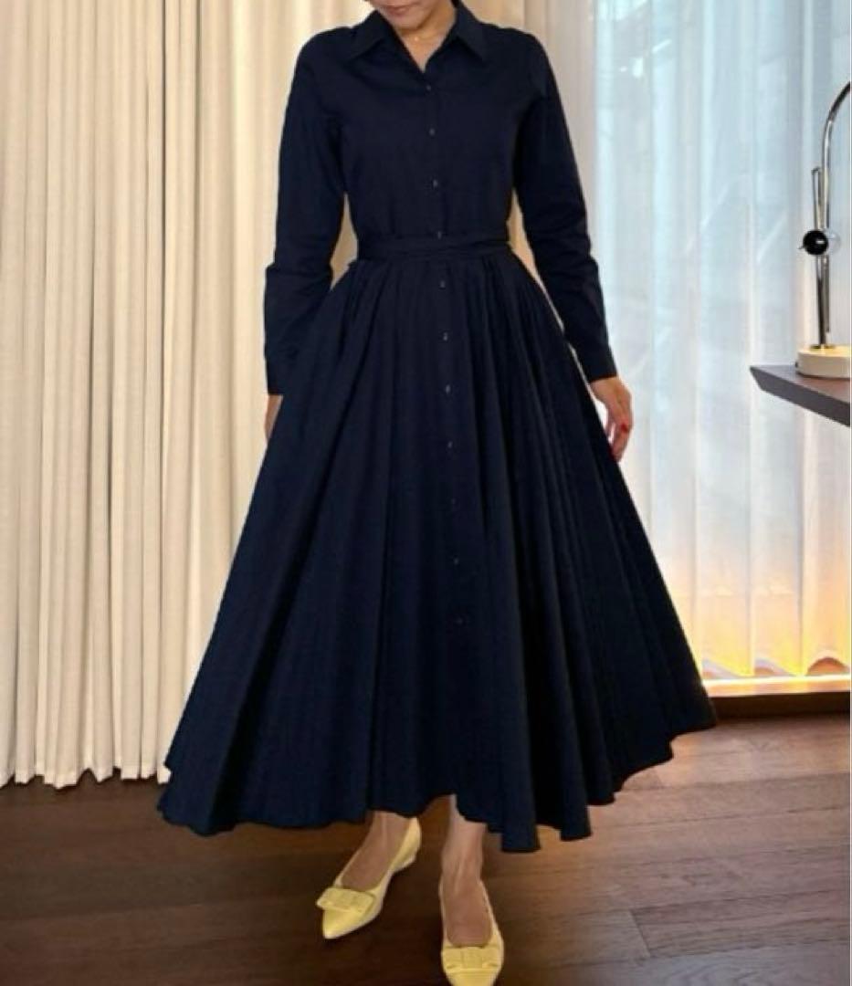 【JENNE 】ジェンヌオードリールックエアリーワンピース長袖ネイビーXL