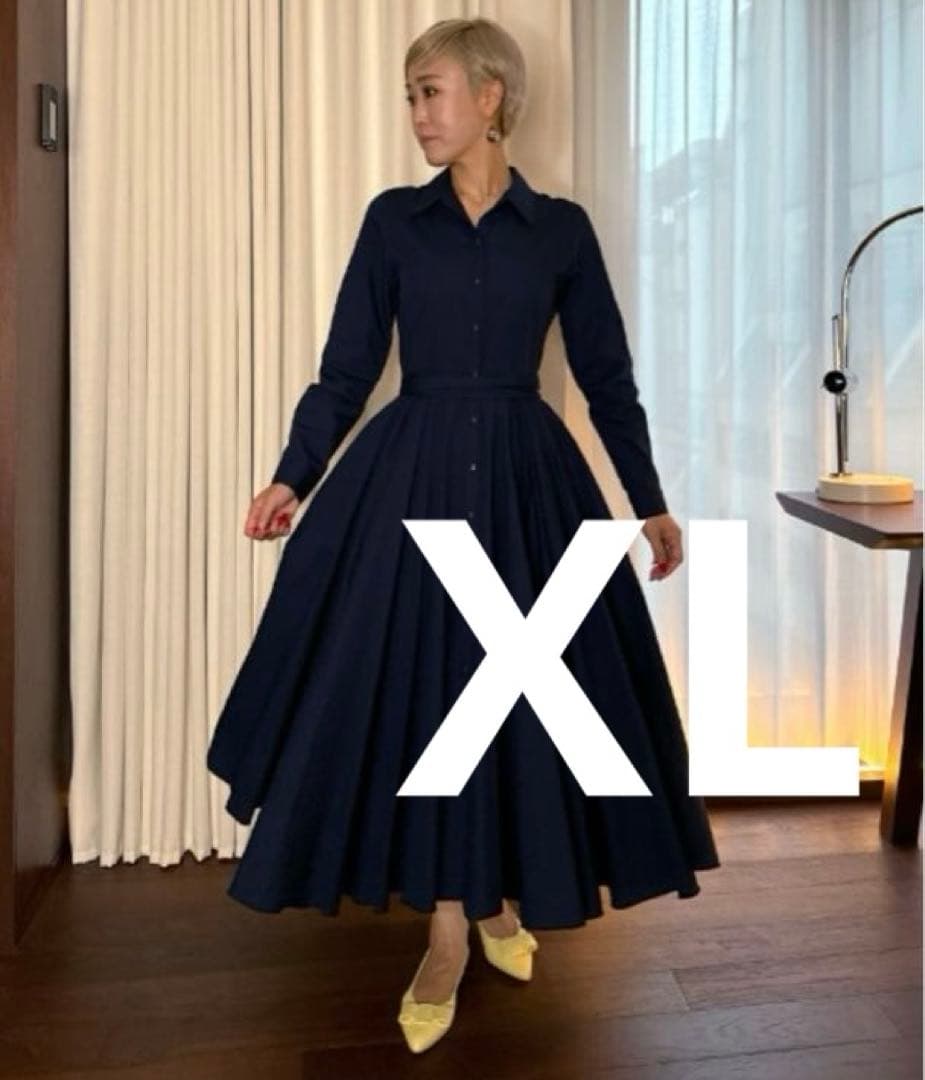 【JENNE 】ジェンヌオードリールックエアリーワンピース長袖ネイビーXL