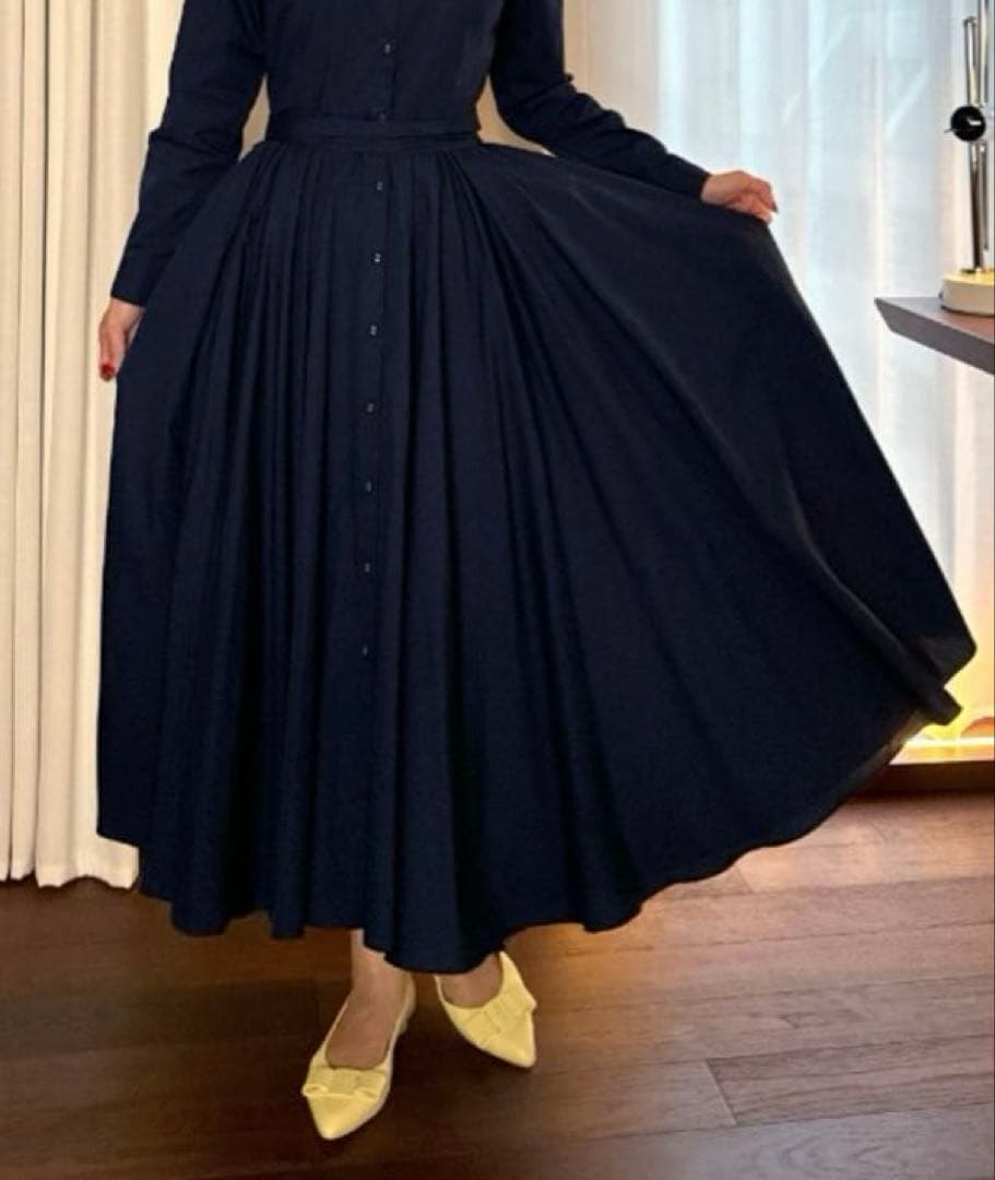 【JENNE 】ジェンヌオードリールックエアリーワンピース長袖ネイビーXL