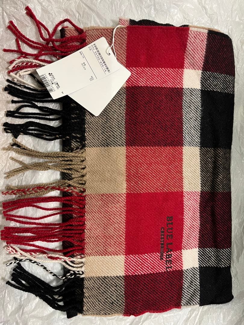 お取引中　新品未使用　Burberry赤チェックマフラー　カシミア混羊毛マフラー