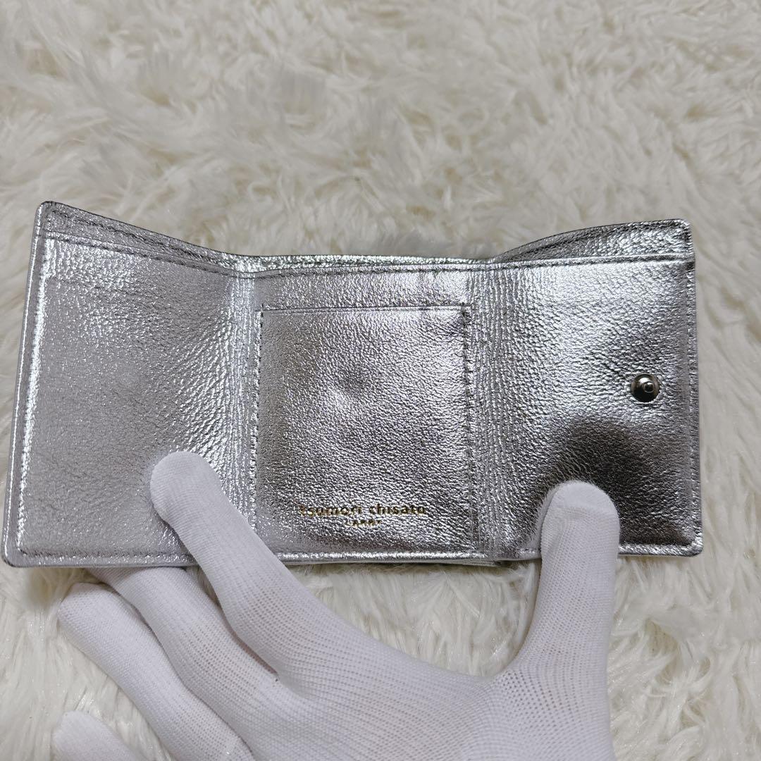 ツモリチサト 二つ折り 財布 マルチドット 羊革 ミニ コンパクト シルバー