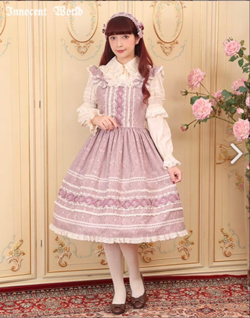 イノセントワールド/トワルドジュイ調薔薇柄JSK グレイッシュパープル×生成り