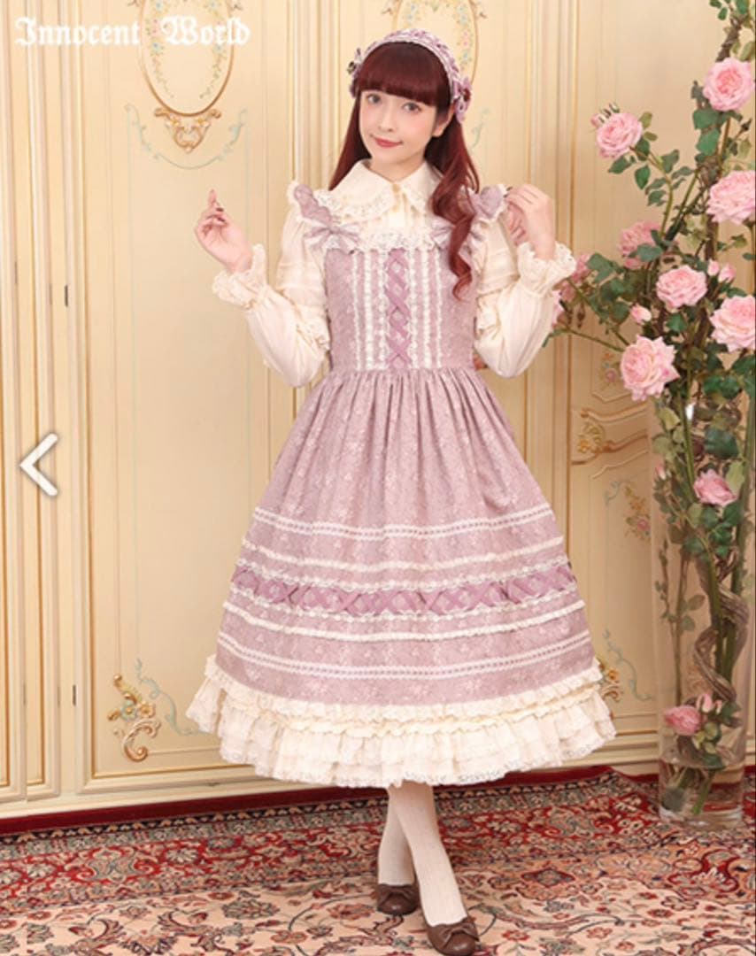 イノセントワールド/トワルドジュイ調薔薇柄JSK グレイッシュパープル×生成り