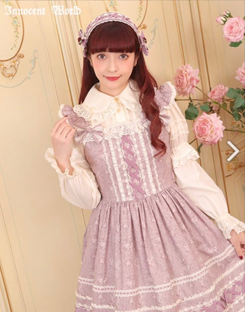 イノセントワールド/トワルドジュイ調薔薇柄JSK グレイッシュパープル×生成り