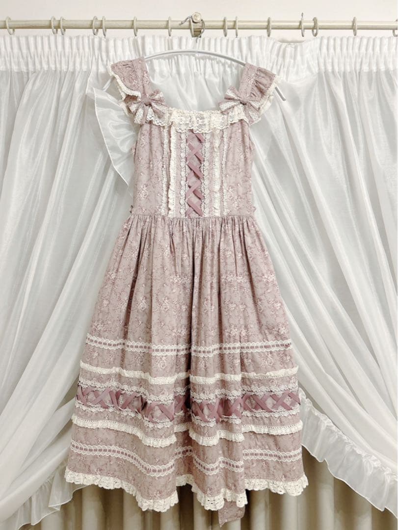 イノセントワールド/トワルドジュイ調薔薇柄JSK グレイッシュパープル×生成り