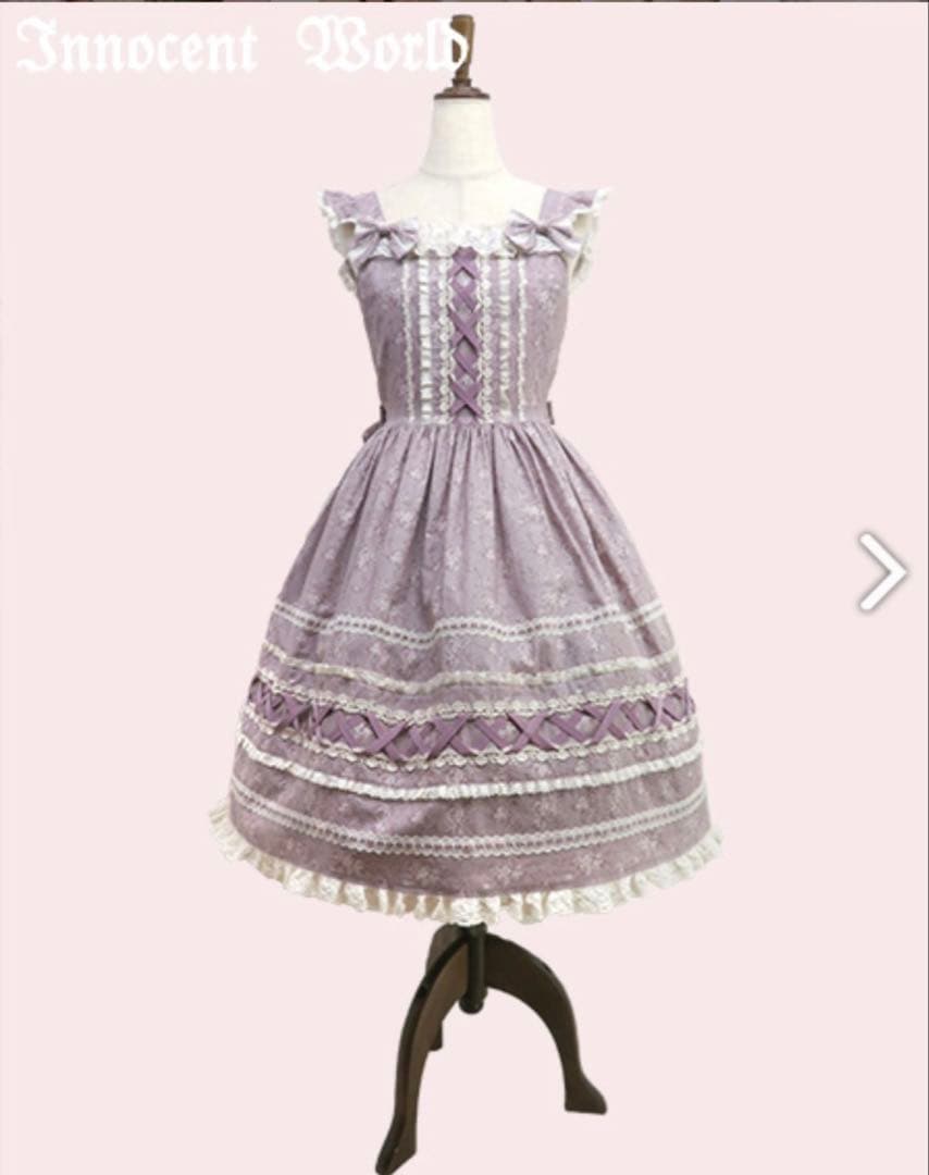 イノセントワールド/トワルドジュイ調薔薇柄JSK グレイッシュパープル×生成り