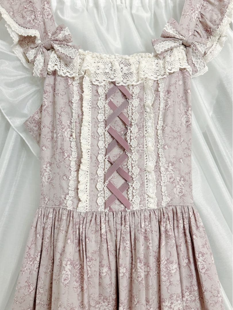 イノセントワールド/トワルドジュイ調薔薇柄JSK グレイッシュパープル×生成り