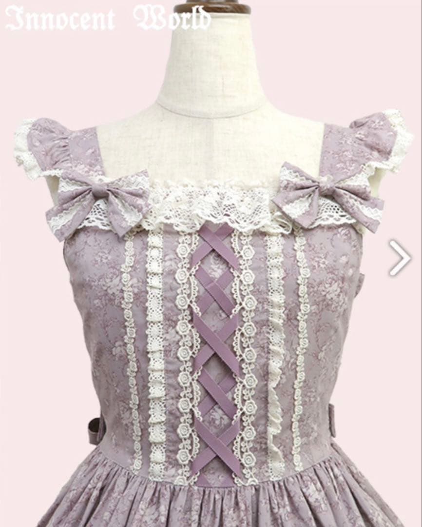 イノセントワールド/トワルドジュイ調薔薇柄JSK グレイッシュパープル×生成り