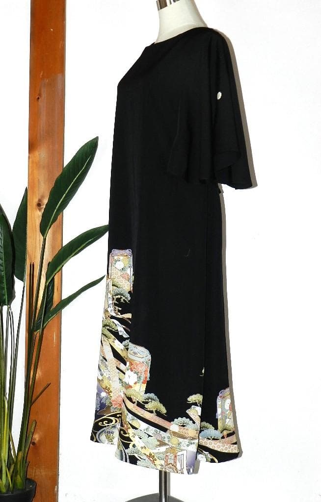 留袖　ワンピース　ドレス　フレアー袖　手書き友禅染　正絹　460　夢ちりめん