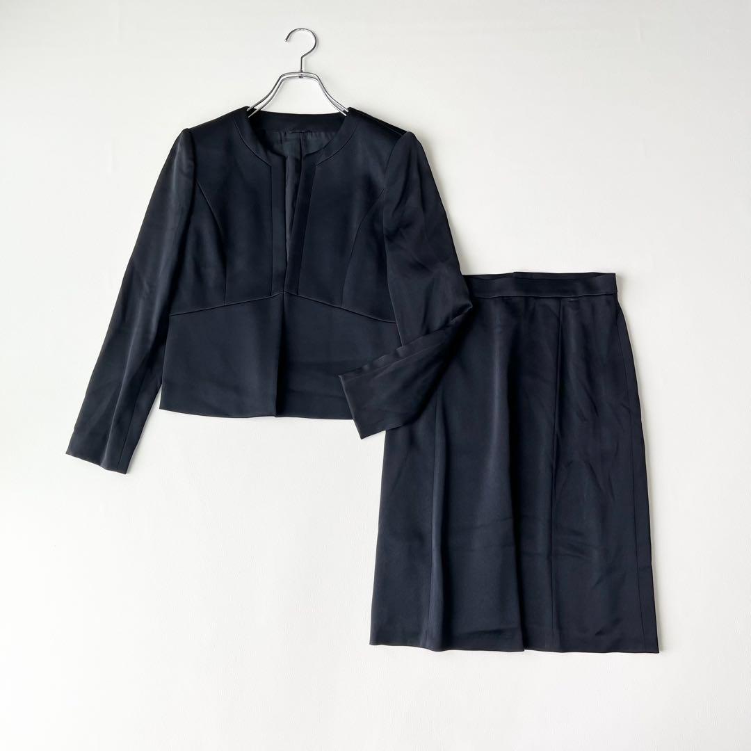 3116y 美品 アナイ フォーマル2点スカートセットアップ 紺M ノーカラー