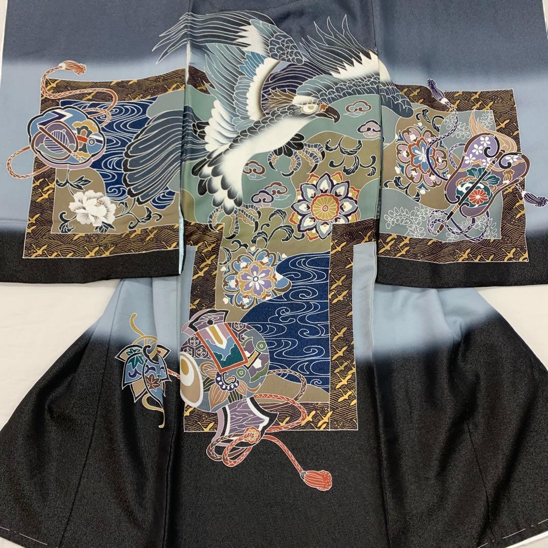 筋肉 新品正絹産着京友禅手描き美術金通し生地仕様、特選大鷹と祝い小槌古典文