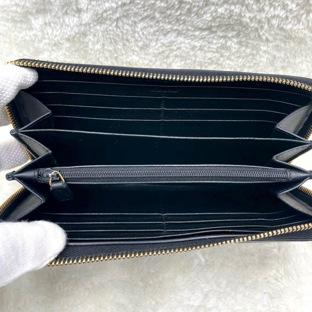美品 サンローラン 長財布 カサンドラ エンボス ラウンドファスナー ブラック