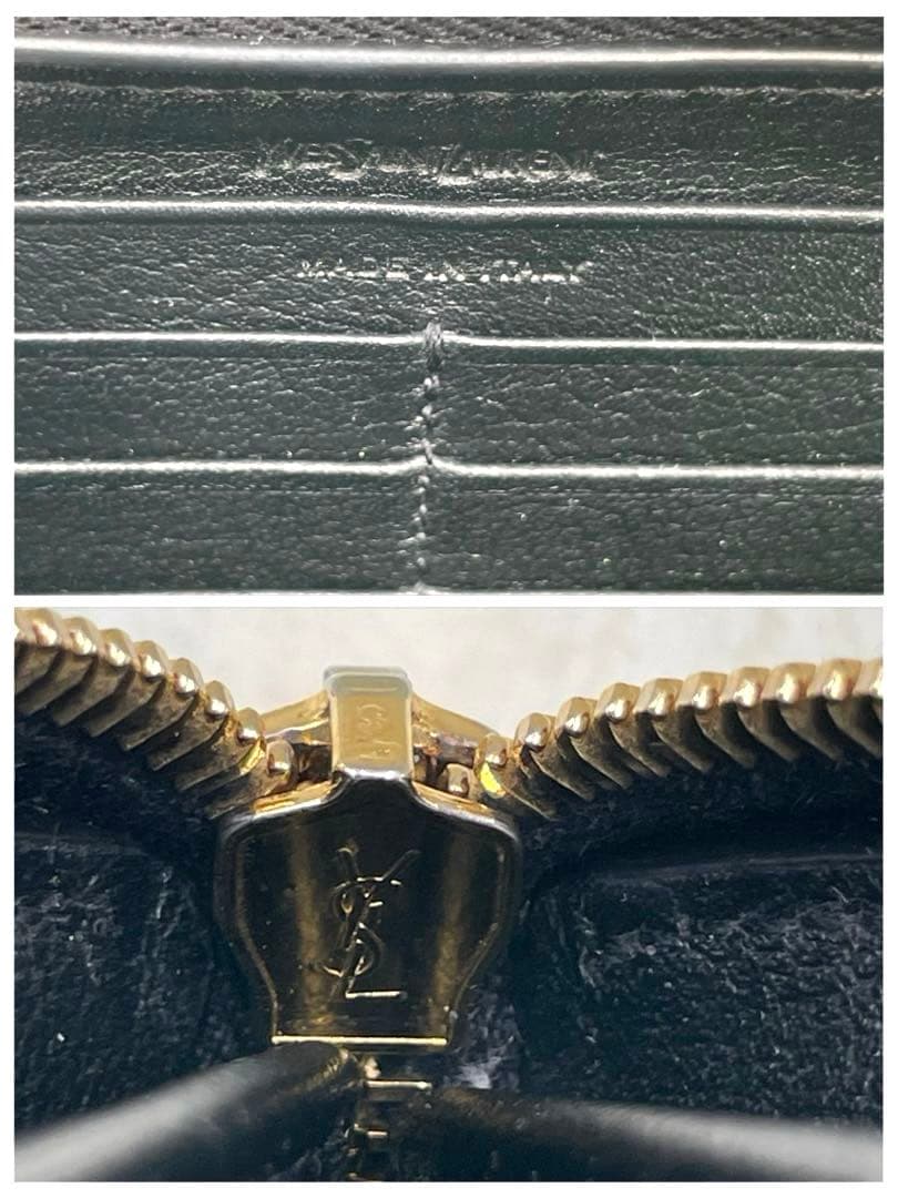 美品 サンローラン 長財布 カサンドラ エンボス ラウンドファスナー ブラック