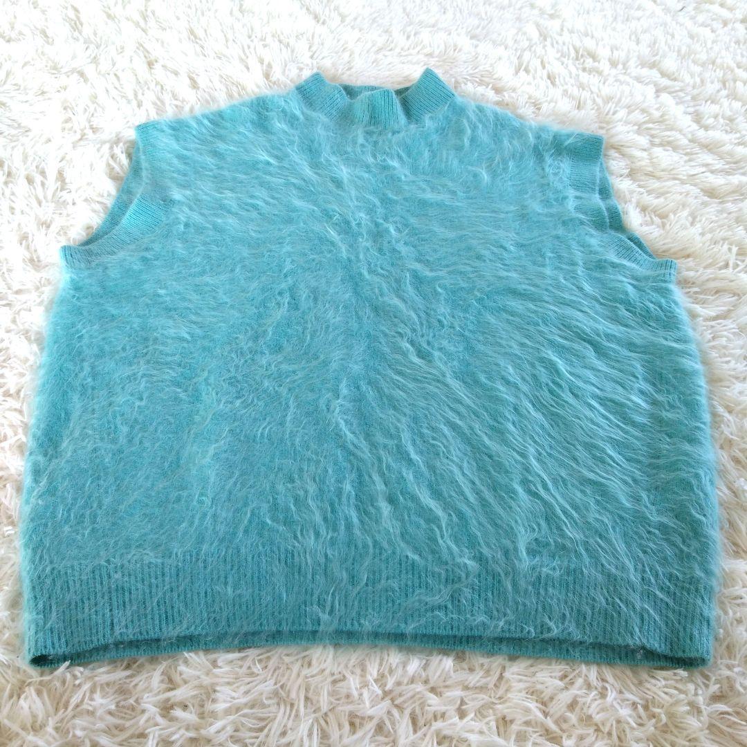 人気✨BLAMINK カシミヤ100%ニットベスト　ファー　ライトブルー