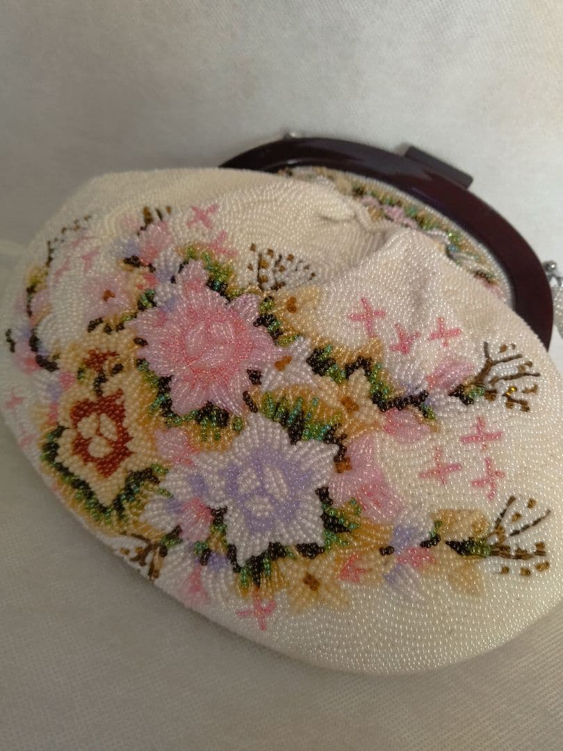 和装　ビーズバック　がま口　昭和レトロ　立体