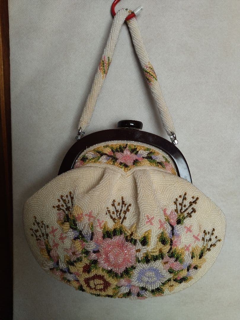 和装　ビーズバック　がま口　昭和レトロ　立体