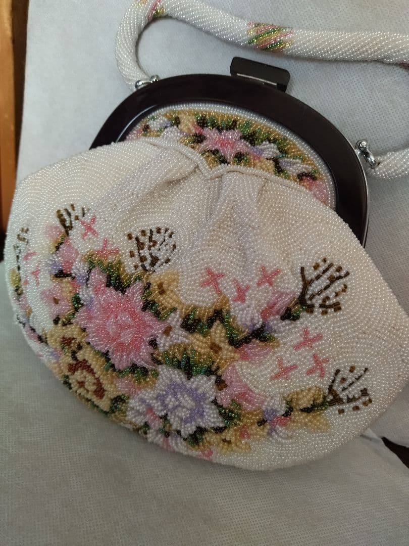 和装　ビーズバック　がま口　昭和レトロ　立体