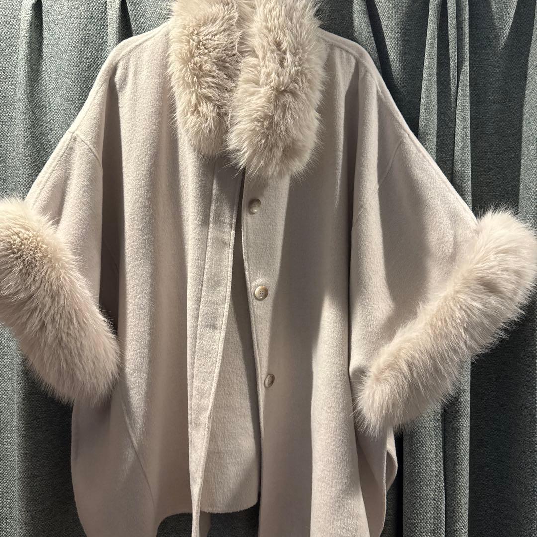SNIDEL ファー付きミドルケープコート　アイボリー