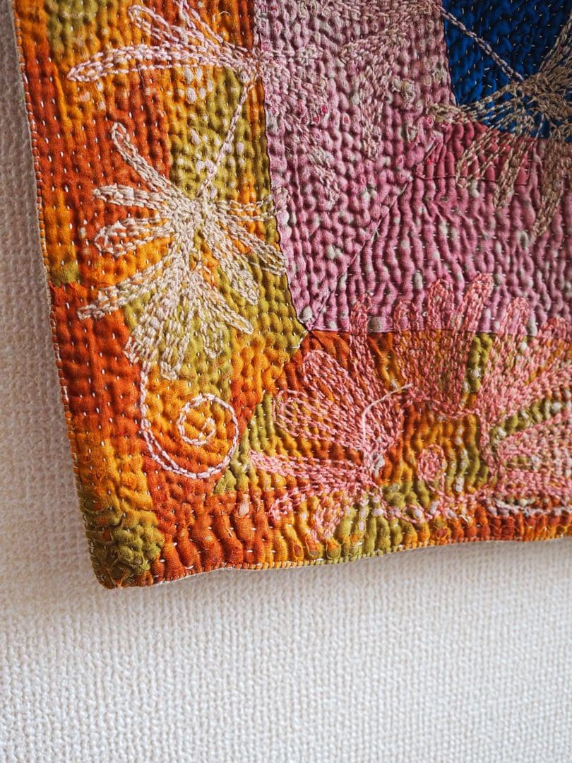 【希少】　スザニ刺繍カンタキルト　スザニ刺繍　ピンク　インド　一点もの