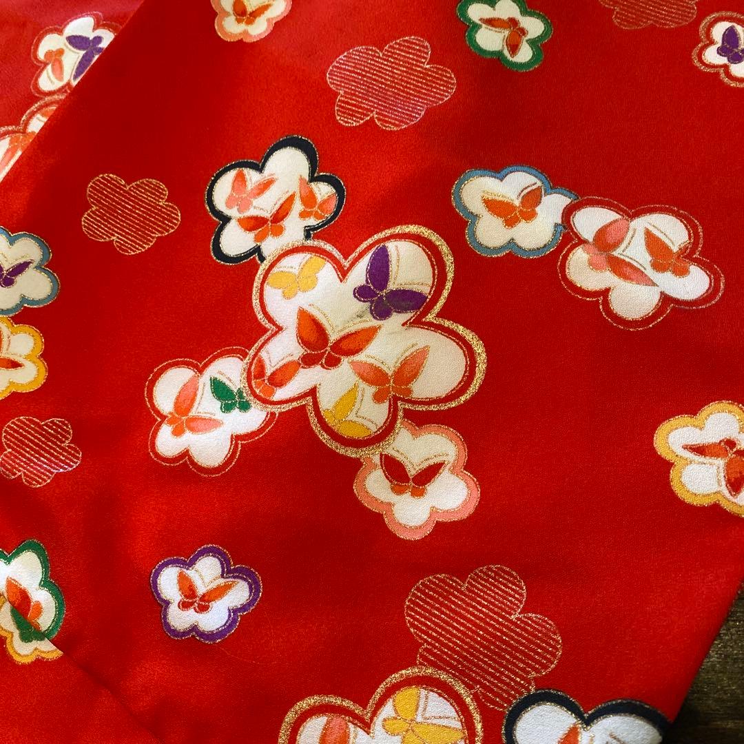 アンティーク 七五三 三歳 着物 被布 小物一色 フルセット 朱赤 蝶々 梅