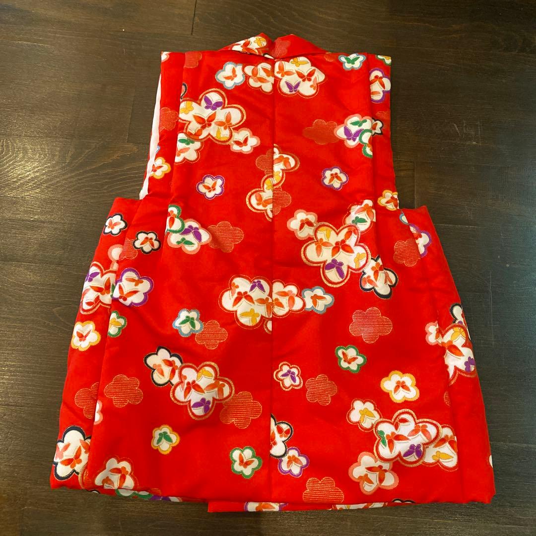 アンティーク 七五三 三歳 着物 被布 小物一色 フルセット 朱赤 蝶々 梅