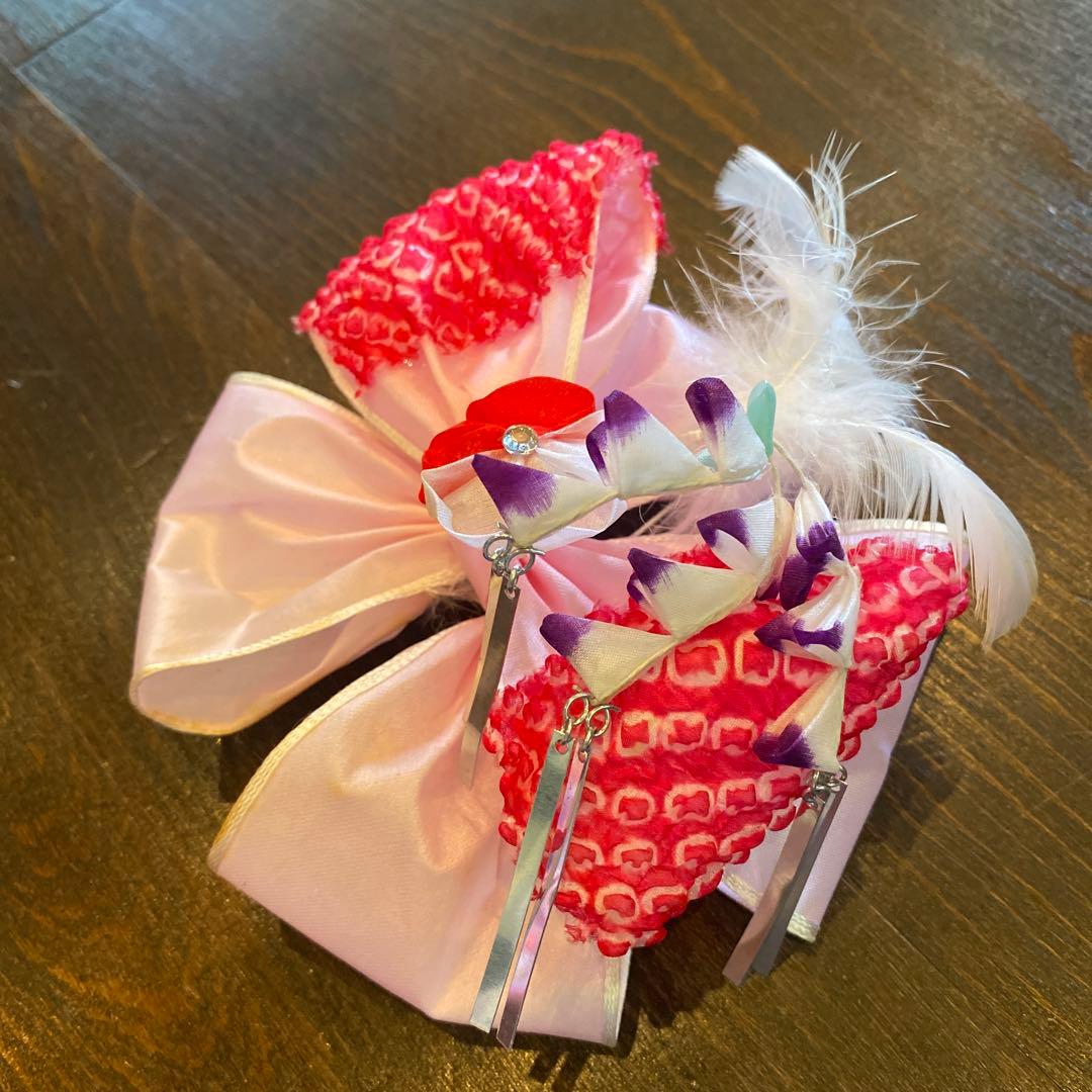 アンティーク 七五三 三歳 着物 被布 小物一色 フルセット 朱赤 蝶々 梅