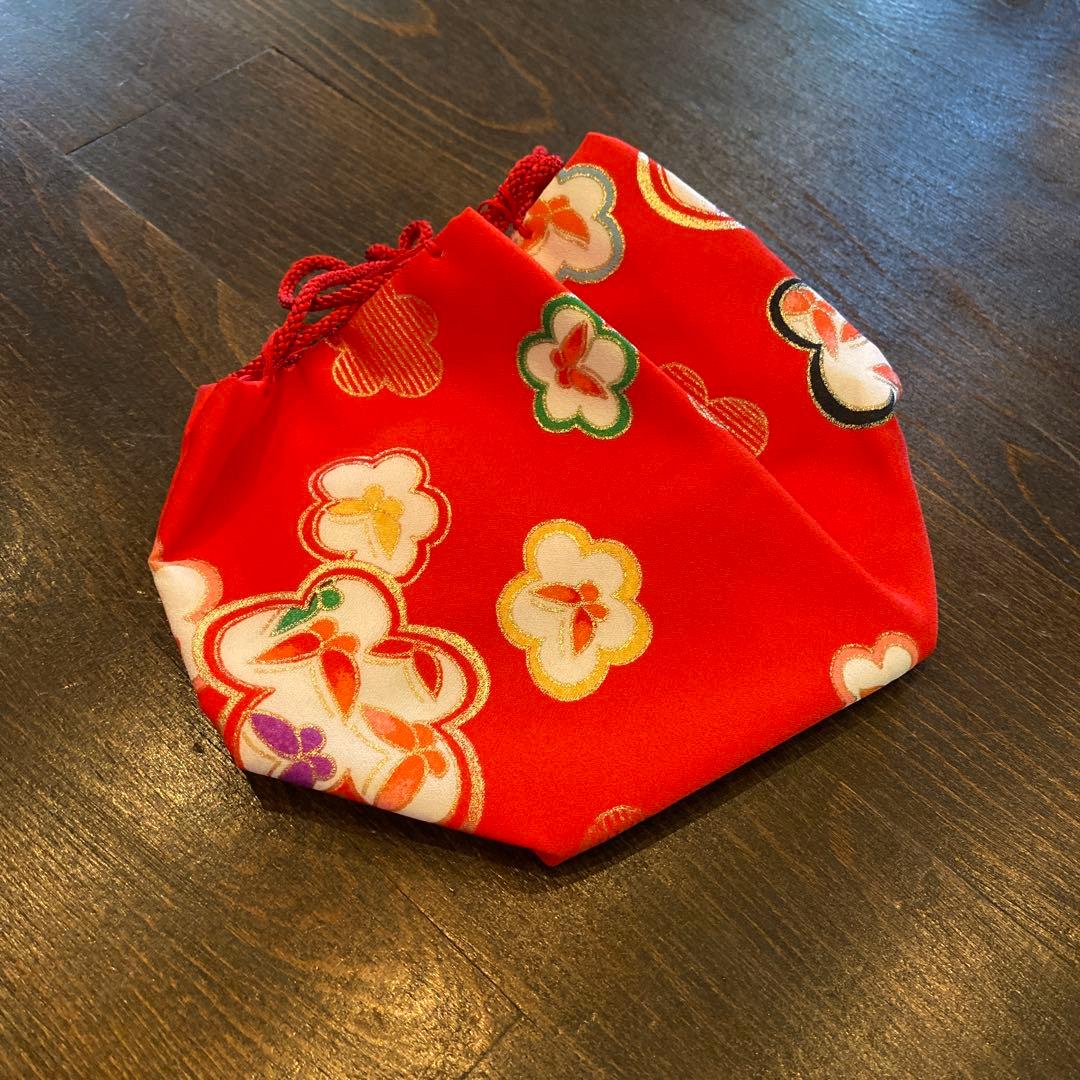 アンティーク 七五三 三歳 着物 被布 小物一色 フルセット 朱赤 蝶々 梅