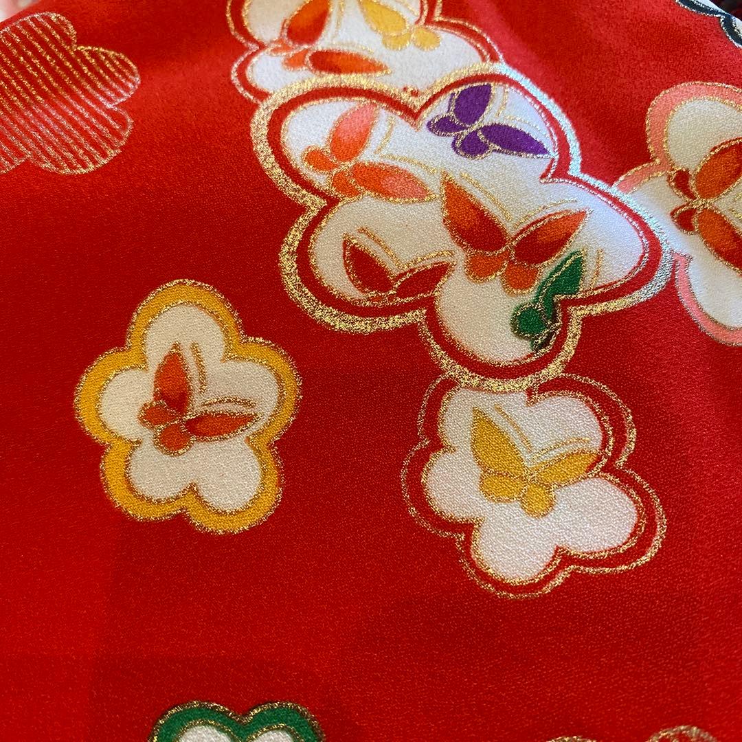 アンティーク 七五三 三歳 着物 被布 小物一色 フルセット 朱赤 蝶々 梅