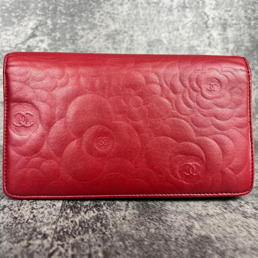 CHANEL カメリア型押し ココマーク 長財布 ラムスキン