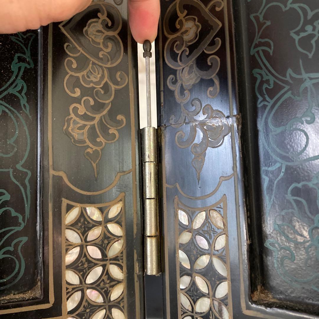 ひ*貨様 高級 天水中国 飛天漆器 螺鈿彫刻 屏風 天然木 4枚 パーテーション