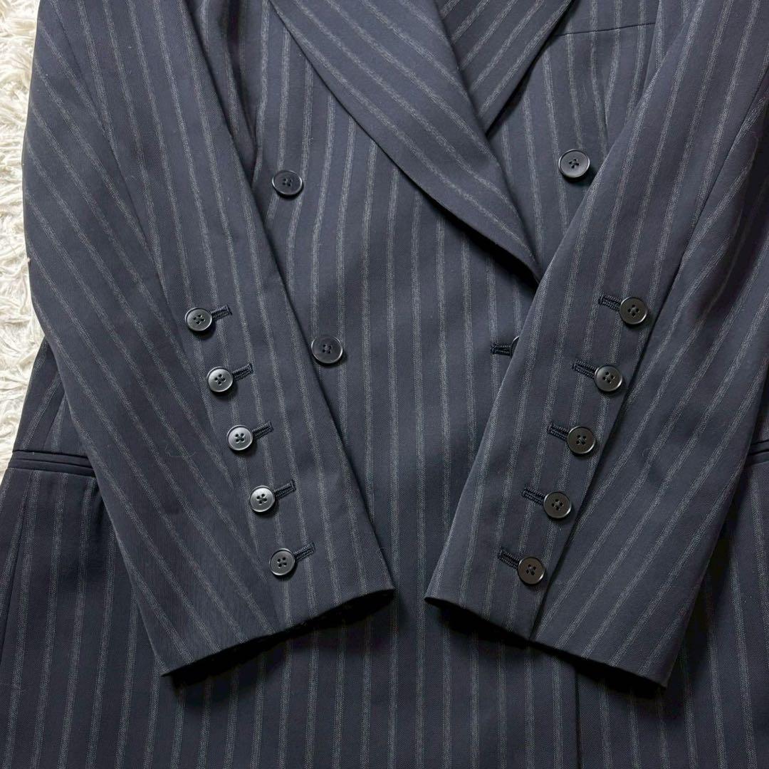【新品タグ付き】BACCA ストライプギャバダブルテーラードジャケット　ネイビー