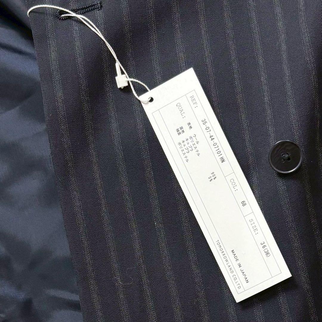 【新品タグ付き】BACCA ストライプギャバダブルテーラードジャケット　ネイビー