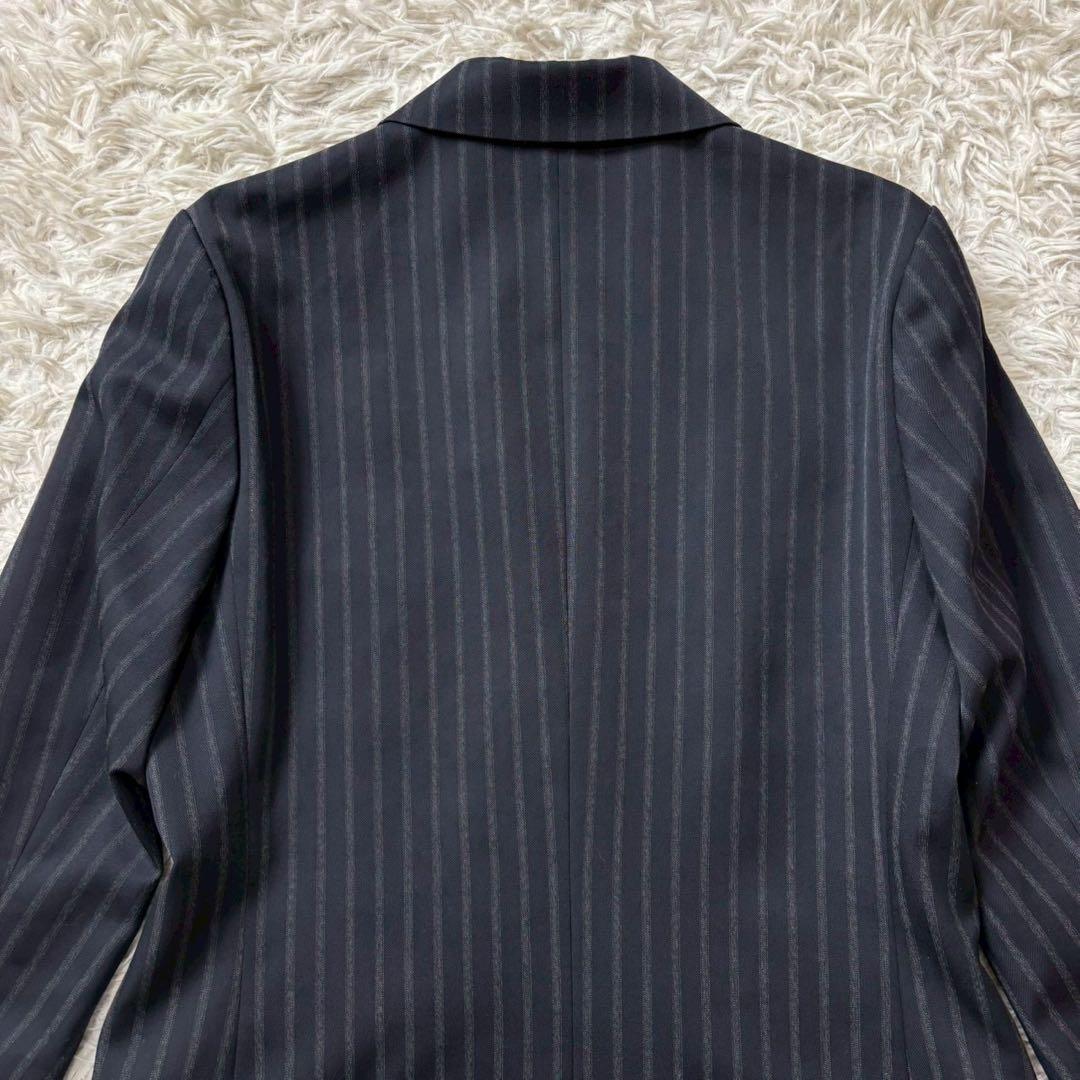 【新品タグ付き】BACCA ストライプギャバダブルテーラードジャケット　ネイビー