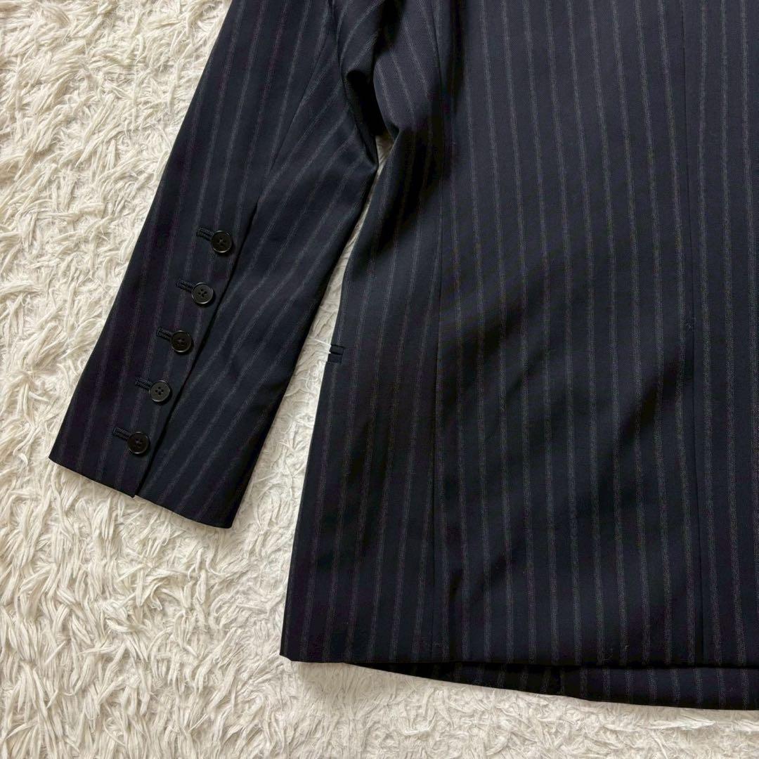 【新品タグ付き】BACCA ストライプギャバダブルテーラードジャケット　ネイビー