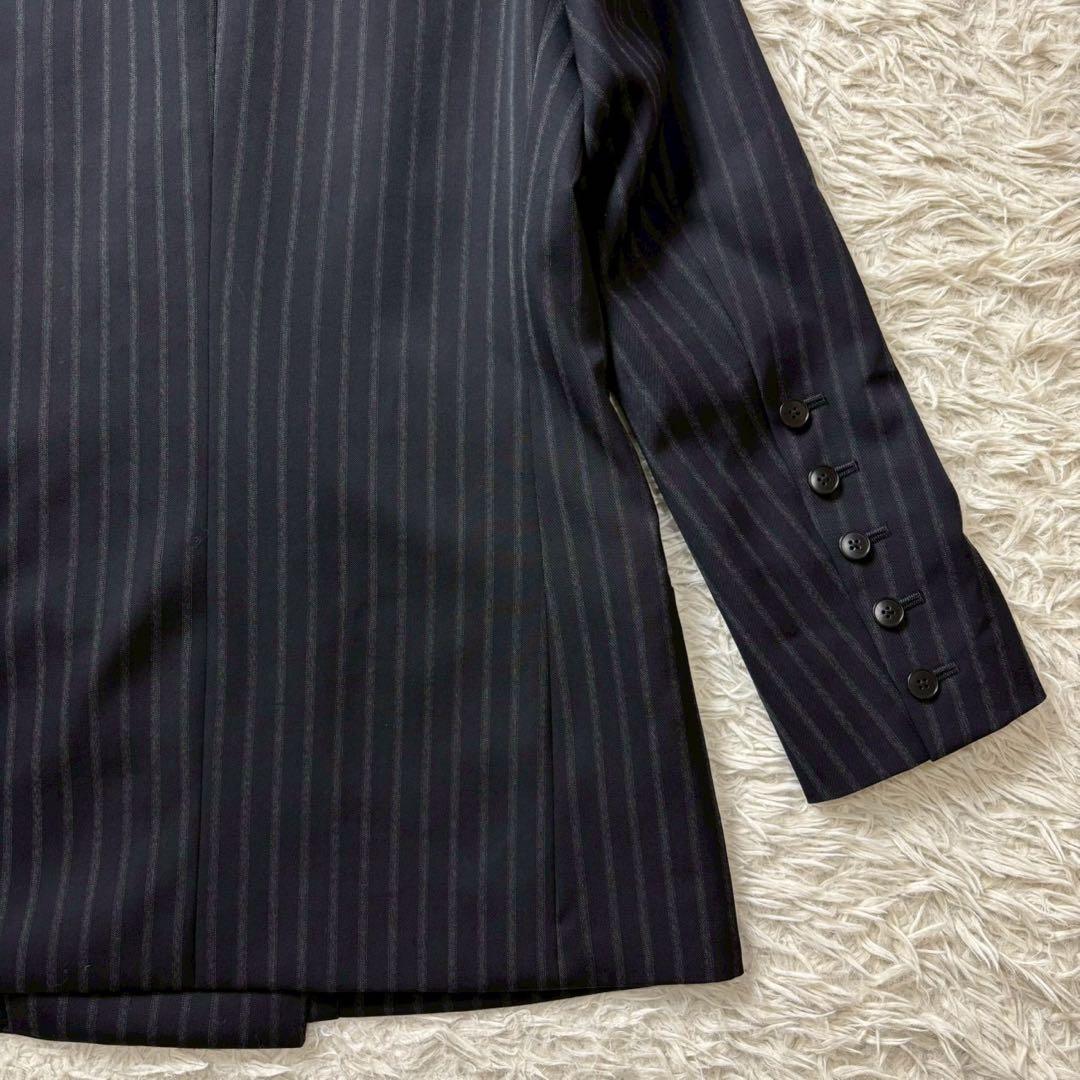 【新品タグ付き】BACCA ストライプギャバダブルテーラードジャケット　ネイビー