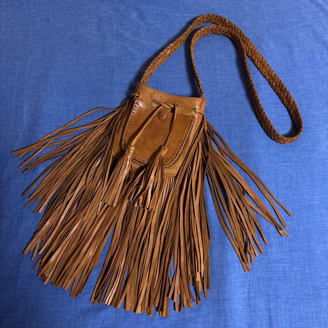 エンシャーラen.shalla 羊革レザーサコッシュ　ボヘミアン　ハンドメイド