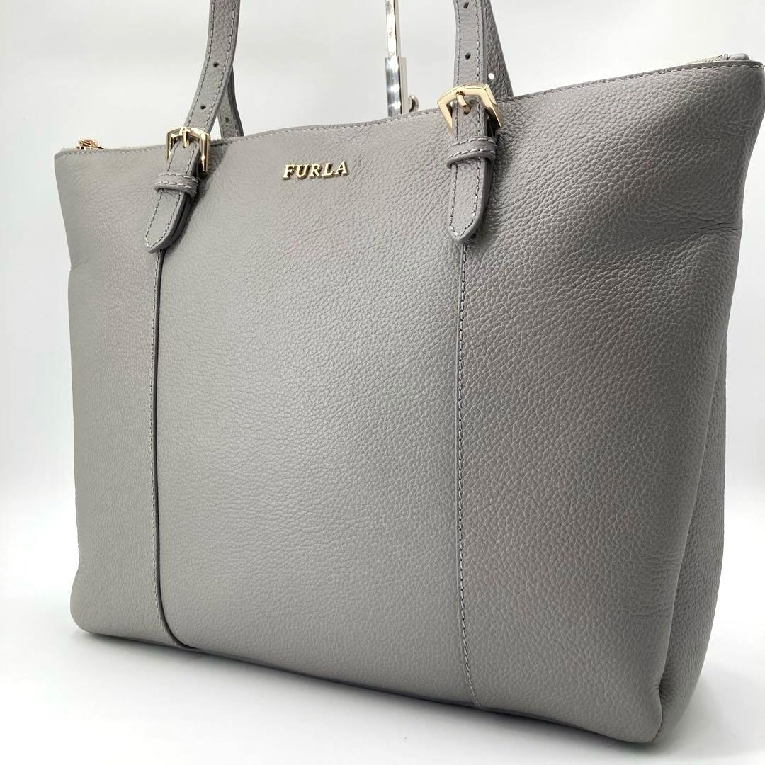極美品✨FURLA フルラ トートバッグ レザー A4可 ライトグレー 肩掛け