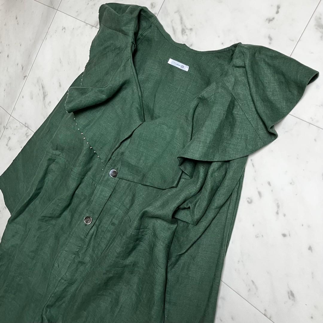 nuno.ヌーノ泉谷恭子 フリル リネン ビックカラー グリーン サロペット