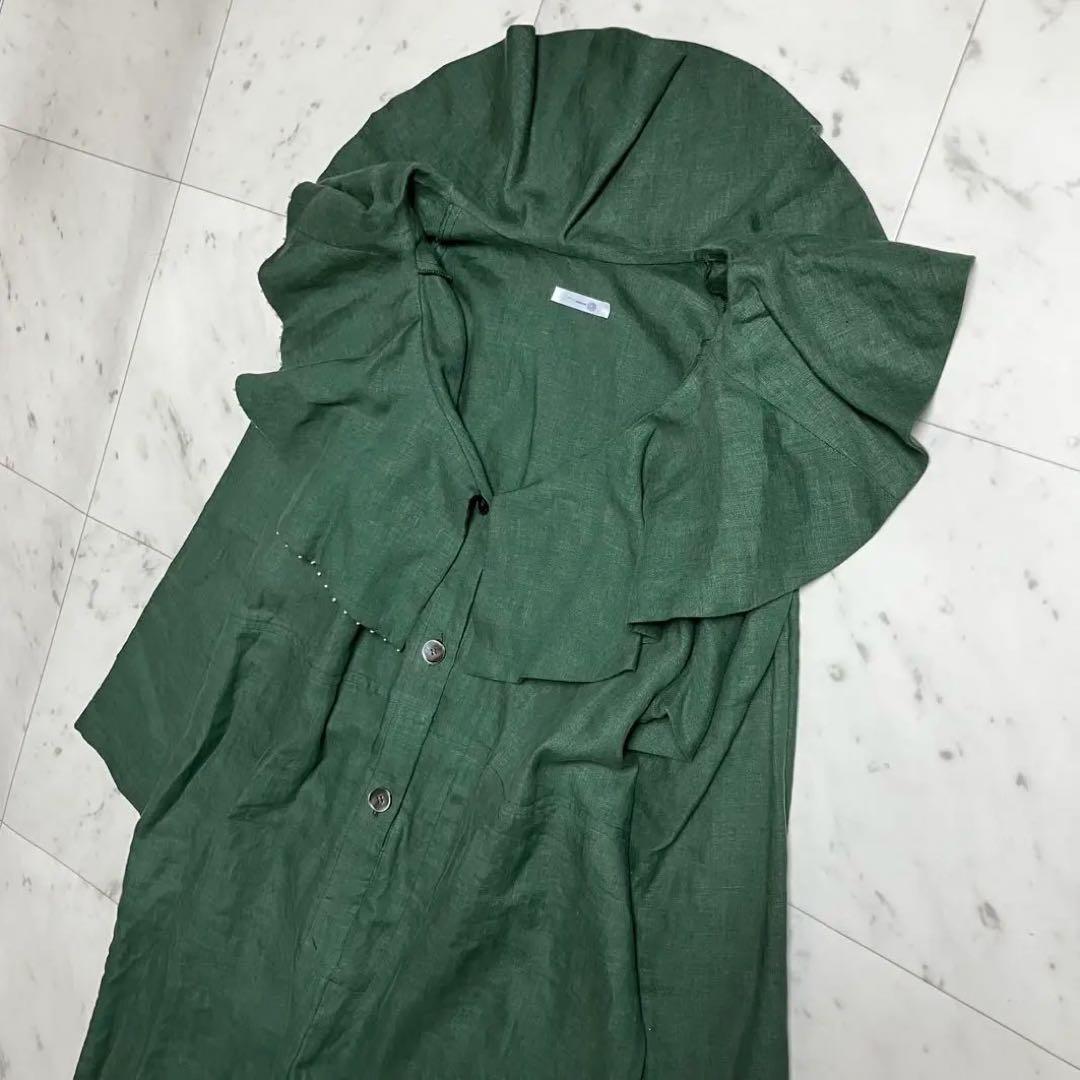 nuno.ヌーノ泉谷恭子 フリル リネン ビックカラー グリーン サロペット