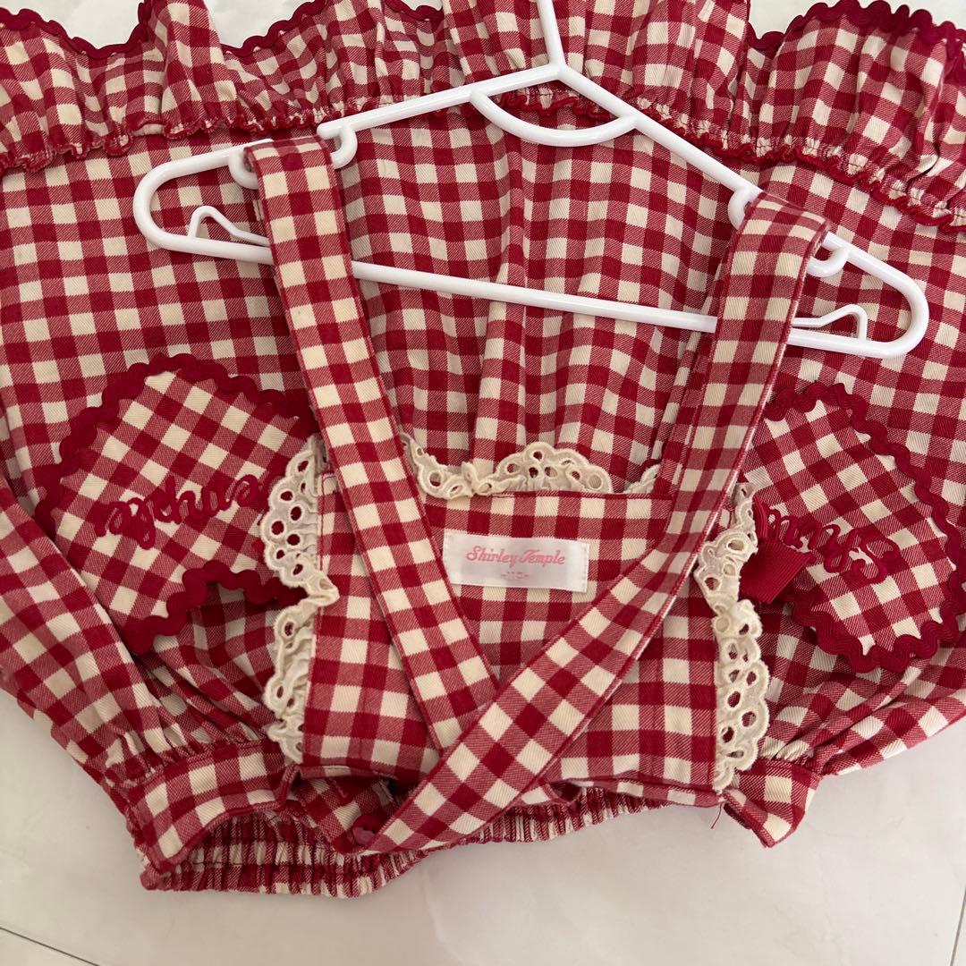 シャーリーテンプル♡赤♡ギンガム♡エプロンワンピース♡110センチ