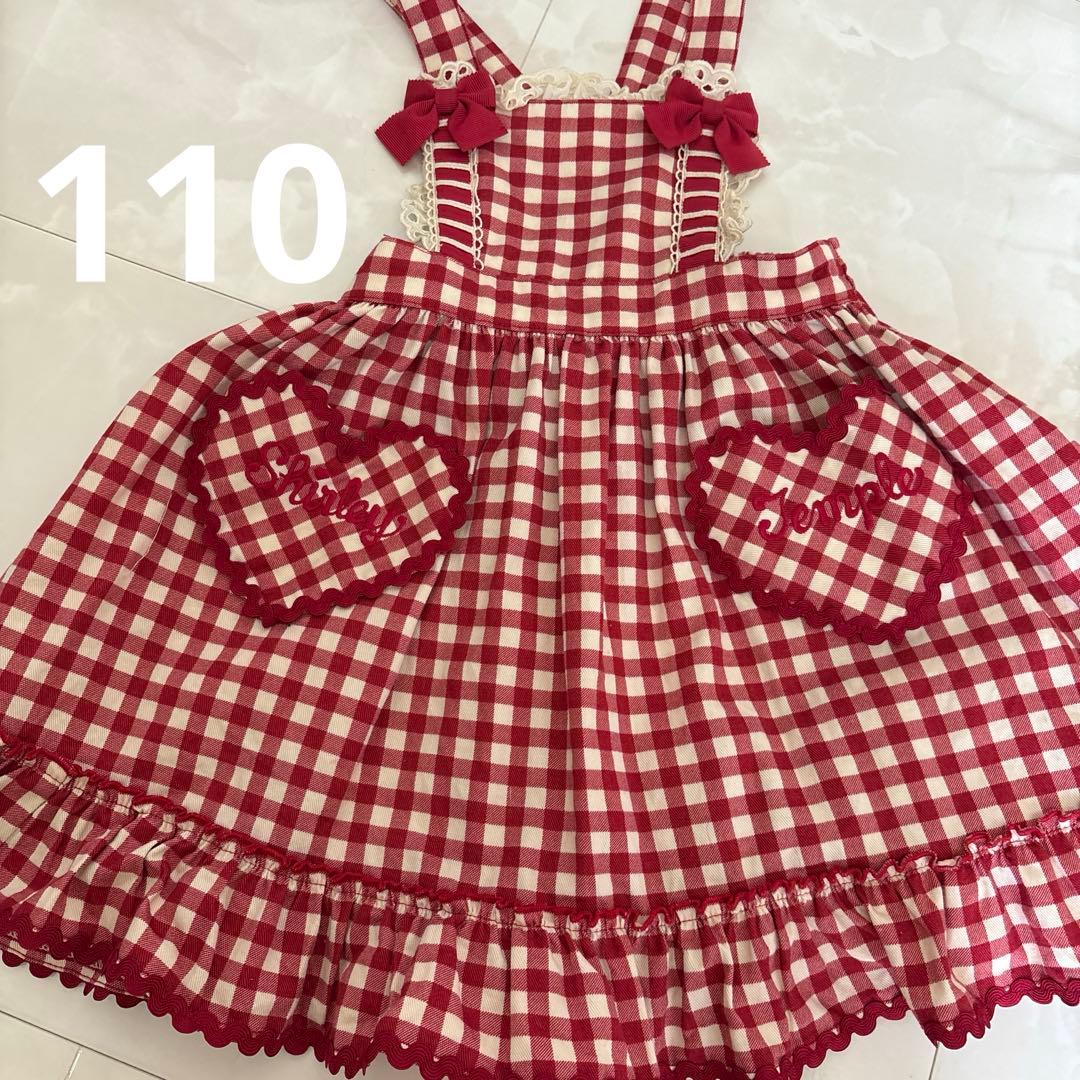 シャーリーテンプル♡赤♡ギンガム♡エプロンワンピース♡110センチ